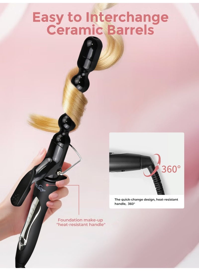 مكواة تجعيد شعر احترافية بتصميم فقاعات حلزونية، مكواة شعر سيراميك أيونية بطبقة طلاء سيراميكي، تسخين سريع، تصفيف يدوم طويلاً، إيقاف تلقائي للأمان - Image 4